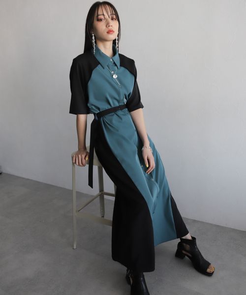 【LADIES】サイドバイカラーワンピース FREE