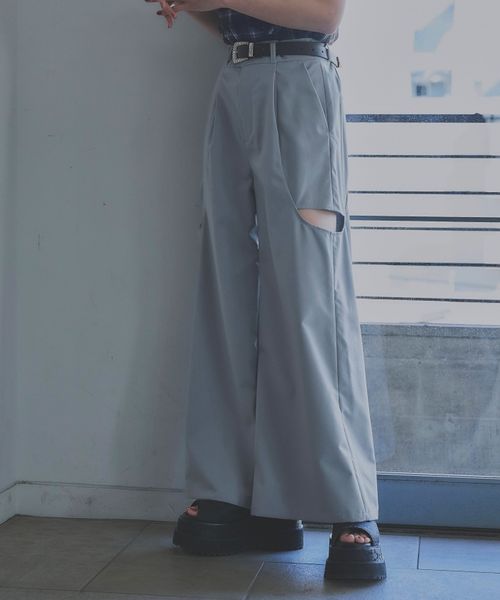 HARE 【LADIES】カットアウトワイドパンツ ライトブルー FREE ウィメンズボトムス ハレ 325932 and ST アンドエスティ(旧ドットエスティ) HARE 【LADIES】カットアウトワイドパンツ ライトブルー FREE ウィメンズボトムス ハレ 325932 and ST アンドエスティ(旧ドットエスティ)