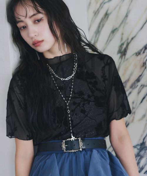 HARE 【LADIES】フラワーフロッキートップス ブラック FREE ウィメンズインナー ハレ 327069 and ST アンドエスティ(旧ドットエスティ) HARE 【LADIES】フラワーフロッキートップス ブラック FREE ウィメンズインナー ハレ 327069 and ST アンドエスティ(旧ドットエスティ)