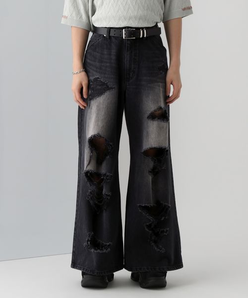 HARE ワイドダメージデニムパンツ ブラック M メンズボトムス ハレ 329208 and ST アンドエスティ(旧ドットエスティ) HARE ワイドダメージデニムパンツ ブラック M メンズボトムス ハレ 329208 and ST アンドエスティ(旧ドットエスティ)