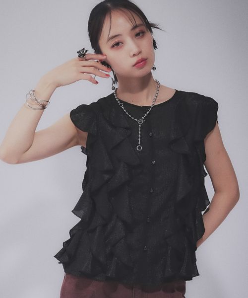 HARE 【LADIES】ノースリーブフリルシャツ ブラック FREE ウィメンズインナー ハレ 417722 and ST アンドエスティ(旧ドットエスティ) HARE 【LADIES】ノースリーブフリルシャツ ブラック FREE ウィメンズインナー ハレ 417722 and ST アンドエスティ(旧ドットエスティ)