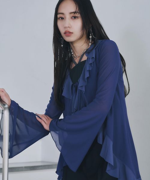 HARE 【LADIES】フリルシアーカーディガン ダークブルー FREE ウィメンズインナー ハレ 453822 and ST アンドエスティ(旧ドットエスティ) HARE 【LADIES】フリルシアーカーディガン ダークブルー FREE ウィメンズインナー ハレ 453822 and ST アンドエスティ(旧ドットエスティ)