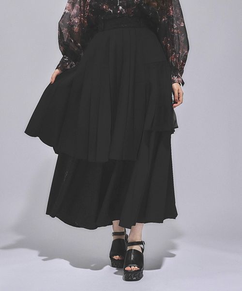 HARE 【SET UP対応 LADIES】ジャガードプリーツレイヤースカート ブラック FREE ウィメンズボトムス ハレ 494119 and ST アンドエスティ(旧ドットエスティ) HARE 【SET UP対応 LADIES】ジャガードプリーツレイヤースカート ブラック FREE ウィメンズボトムス ハレ 494119 and ST アンドエスティ(旧ドットエスティ)