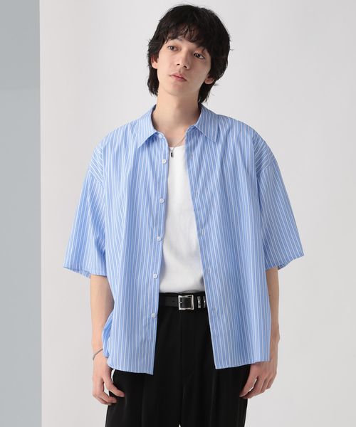 HARE 【WEB限定】マルチマテリアルストライプブロードシャツSS ブルー L メンズインナー ハレ 497781 and ST アンドエスティ(旧ドットエスティ) HARE 【WEB限定】マルチマテリアルストライプブロードシャツSS ブルー L メンズインナー ハレ 497781 and ST アンドエスティ(旧ドットエスティ)