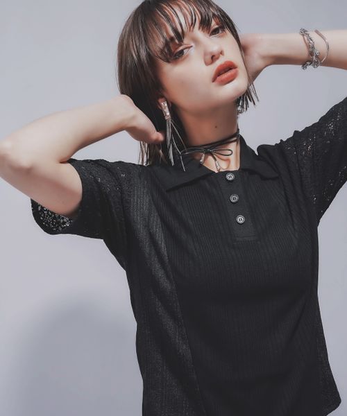 HARE 【LADIES】パッチワークポロT ブラック FREE ウィメンズインナー ハレ 499901 and ST アンドエスティ(旧ドットエスティ) HARE 【LADIES】パッチワークポロT ブラック FREE ウィメンズインナー ハレ 499901 and ST アンドエスティ(旧ドットエスティ)