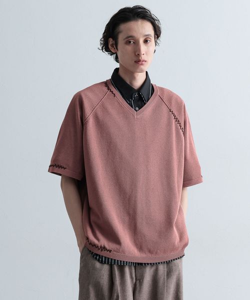 HARE Vネックステッチニットプルオーバー ピンク FREE メンズインナー ハレ 523840 and ST アンドエスティ(旧ドットエスティ) HARE Vネックステッチニットプルオーバー ピンク FREE メンズインナー ハレ 523840 and ST アンドエスティ(旧ドットエスティ)