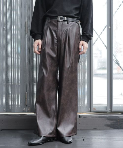 HARE 【SET UP対応】LUXEレザーワイドフレアパンツ ブラウン M メンズボトムス ハレ 571192 and ST アンドエスティ(旧ドットエスティ) HARE 【SET UP対応】LUXEレザーワイドフレアパンツ ブラウン M メンズボトムス ハレ 571192 and ST アンドエスティ(旧ドットエスティ)