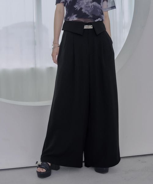 HARE 【SET UP対応 LADIES】ハイウエストラペルワイドパンツ ブラック FREE ウィメンズボトムス ハレ 574739 and ST アンドエスティ(旧ドットエスティ) HARE 【SET UP対応 LADIES】ハイウエストラペルワイドパンツ ブラック FREE ウィメンズボトムス ハレ 574739 and ST アンドエスティ(旧ドットエスティ)
