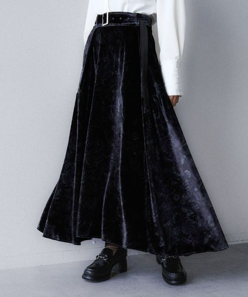 HARE 【LADIES】ペイズリーベロアフレアスカート ブラック FREE ウィメンズボトムス ハレ 581622 and ST アンドエスティ(旧ドットエスティ) HARE 【LADIES】ペイズリーベロアフレアスカート ブラック FREE ウィメンズボトムス ハレ 581622 and ST アンドエスティ(旧ドットエスティ)
