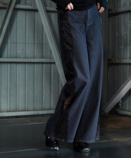 HARE 【LADIES】サイドレースキリカエデニムパンツ ネイビー FREE ウィメンズボトムス ハレ 583821 and ST アンドエスティ(旧ドットエスティ) HARE 【LADIES】サイドレースキリカエデニムパンツ ネイビー FREE ウィメンズボトムス ハレ 583821 and ST アンドエスティ(旧ドットエスティ)
