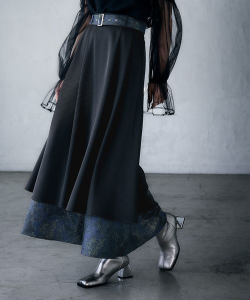 HARE 【SET UP対応 LADIES】ラメアートJQレイヤーフレアスカート ブラック FREE ウィメンズボトムス ハレ 583837 and ST アンドエスティ(旧ドットエスティ) HARE 【SET UP対応 LADIES】ラメアートJQレイヤーフレアスカート ブラック FREE ウィメンズボトムス ハレ 583837 and ST アンドエスティ(旧ドットエスティ)