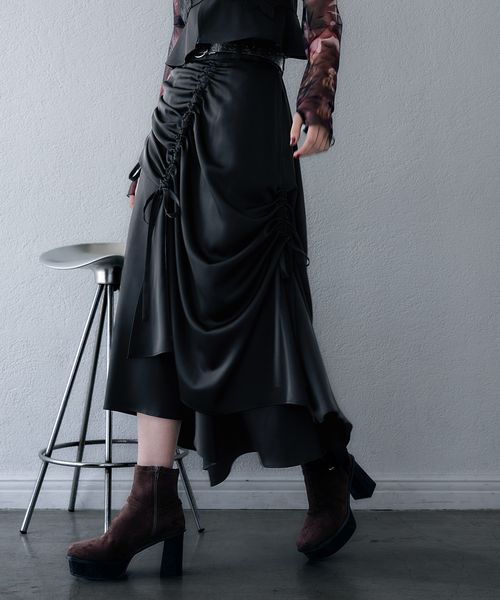 HARE 【SET UP対応 LADIES】サテンドロストイレヘムスカート ブラック FREE ウィメンズボトムス ハレ 587420 and ST アンドエスティ(旧ドットエスティ) HARE 【SET UP対応 LADIES】サテンドロストイレヘムスカート ブラック FREE ウィメンズボトムス ハレ 587420 and ST アンドエスティ(旧ドットエスティ)