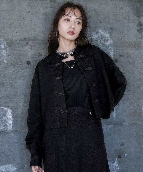 HARE 【SET UP対応 LADIES】VINTAGEジャガードチャイナショートシャツ ブラック FREE ウィメンズインナー ハレ 589157 and ST アンドエスティ(旧ドットエスティ) HARE 【SET UP対応 LADIES】VINTAGEジャガードチャイナショートシャツ ブラック FREE ウィメンズインナー ハレ 589157 and ST アンドエスティ(旧ドットエスティ)