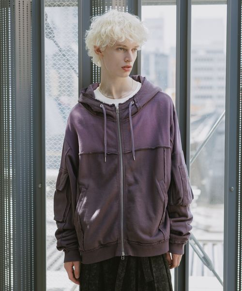 HARE 【SET UP対応】ピグメントダブルポケットZIPパーカー パープル M メンズインナー ハレ 594233 and ST アンドエスティ（旧ドットエスティ）