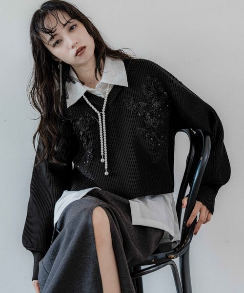 HARE 【LADIES】レースパーツVネックニット ブラック FREE ウィメンズインナー ハレ 601584 and ST アンドエスティ(旧ドットエスティ) HARE 【LADIES】レースパーツVネックニット ブラック FREE ウィメンズインナー ハレ 601584 and ST アンドエスティ(旧ドットエスティ)