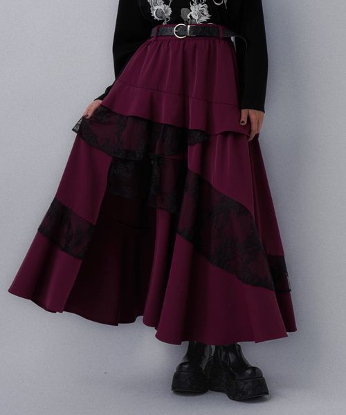 HARE 【完売カラー予約中 LADIES】ランダムフリルスリットスカート ボルドー FREE ウィメンズボトムス ハレ 603619 and ST アンドエスティ（旧ドットエスティ）