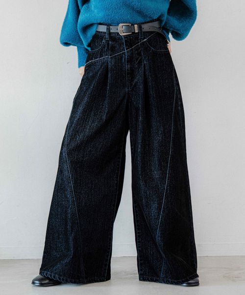 HARE 【SETUP対応 LADIES】フロッキーデニムワイドパンツ ブラック FREE ウィメンズボトムス ハレ 603688 and ST アンドエスティ(旧ドットエスティ) HARE 【SETUP対応 LADIES】フロッキーデニムワイドパンツ ブラック FREE ウィメンズボトムス ハレ 603688 and ST アンドエスティ(旧ドットエスティ)