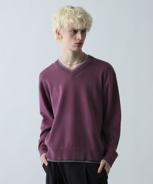 HARE レイヤードVネックニットプルオーバー パープル FREE メンズインナー ハレ 621931 and ST アンドエスティ（旧ドットエスティ）