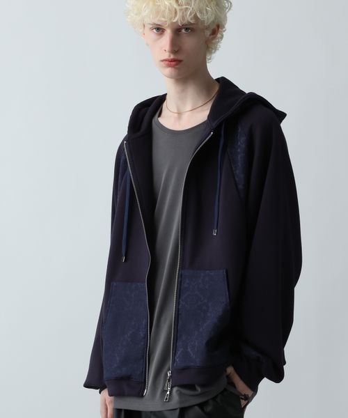 HARE ジャガードキリカエZIPパーカー ダークブルー FREE メンズインナー ハレ 622490 and ST アンドエスティ（旧ドットエスティ）