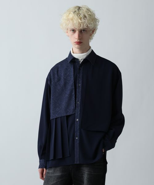 HARE ジャガードアシメプリーツシャツ ブルー FREE メンズインナー ハレ 622493 and ST アンドエスティ（旧ドットエスティ）