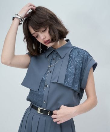 WEB先行予約 SET UP対応 LADIES】アシメプリーツノースリーブシャツ
