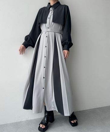 【一部カラー予約中 LADIES】バイカラータックワンピース FREE