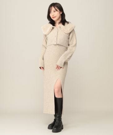 ファーカラーニットワンピース2P | [公式]ヘザー（Heather）通販