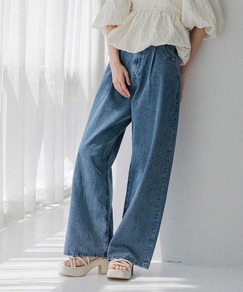 Heather ハイウエストデニムワイドパンツ2 ブルー M ウィメンズボトムス ヘザー 250170 and ST アンドエスティ(旧ドットエスティ) Heather ハイウエストデニムワイドパンツ2 ブルー M ウィメンズボトムス ヘザー 250170 and ST アンドエスティ(旧ドットエスティ)