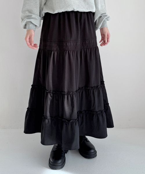Heather 【WEB限定価格】コットンライクティアードロングスカート ブラック FREE ウィメンズボトムス ヘザー 319981 and ST アンドエスティ(旧ドットエスティ) Heather 【WEB限定価格】コットンライクティアードロングスカート ブラック FREE ウィメンズボトムス ヘザー 319981 and ST アンドエスティ(旧ドットエスティ)
