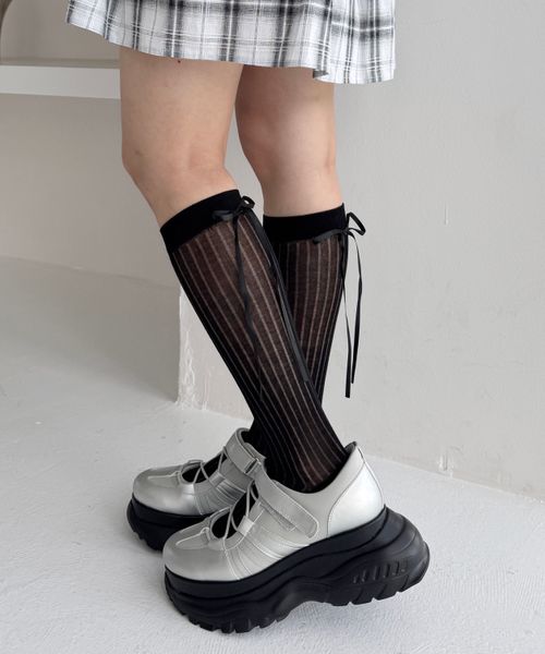 Heather リボンリブSOX ブラック ウィメンズグッズ ヘザー 323483 and ST アンドエスティ(旧ドットエスティ) Heather リボンリブSOX ブラック ウィメンズグッズ ヘザー 323483 and ST アンドエスティ(旧ドットエスティ)