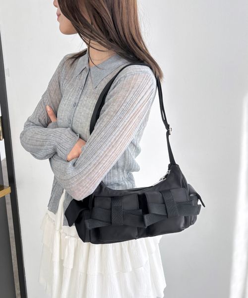 Heather ナイロンリボンショルダーBAG ブラック ウィメンズグッズ ヘザー 327049 and ST アンドエスティ(旧ドットエスティ) Heather ナイロンリボンショルダーBAG ブラック ウィメンズグッズ ヘザー 327049 and ST アンドエスティ(旧ドットエスティ)