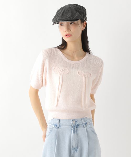 Heather リボンモチーフニット(半袖) ピンク FREE ウィメンズインナー ヘザー 452802 and ST アンドエスティ(旧ドットエスティ) Heather リボンモチーフニット(半袖) ピンク FREE ウィメンズインナー ヘザー 452802 and ST アンドエスティ(旧ドットエスティ)