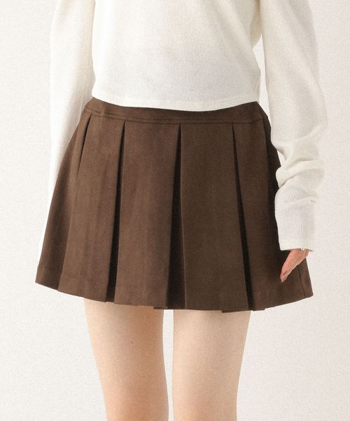 Heather ワイドプリーツミニスカート3 ブラウン M ウィメンズボトムス ヘザー 459727 and ST アンドエスティ（旧ドットエスティ）