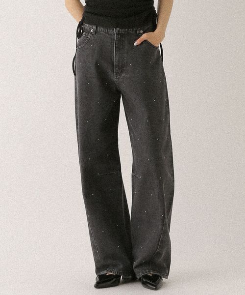 Heather ビジューカーブデニムパンツ ブラック M ウィメンズボトムス ヘザー 491005 and ST アンドエスティ(旧ドットエスティ) Heather ビジューカーブデニムパンツ ブラック M ウィメンズボトムス ヘザー 491005 and ST アンドエスティ(旧ドットエスティ)