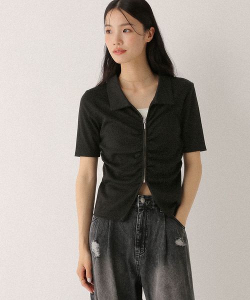 Heather フロントギャザーZIPTEE ブラック FREE ウィメンズインナー ヘザー 497343 and ST アンドエスティ(旧ドットエスティ) Heather フロントギャザーZIPTEE ブラック FREE ウィメンズインナー ヘザー 497343 and ST アンドエスティ(旧ドットエスティ)