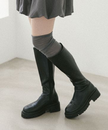 Heather レザー ロングブーツ　ブラック　M Heather(ヘザー) / ロングブーツ/L/BLK/インヒールストレッチ