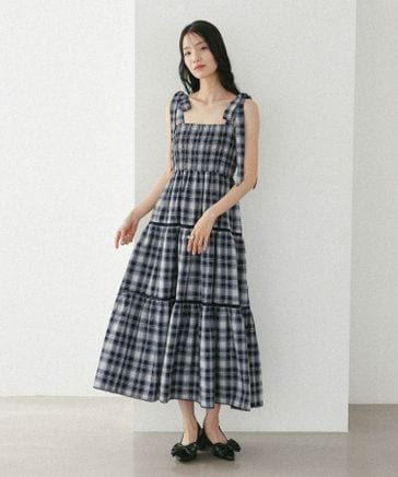 Heather ヘザー オンブレチェックリボンキャミワンピース ブラウン系 オンブレチェックリボンキャミワンピース | [公式]ヘザー（Heather）通販