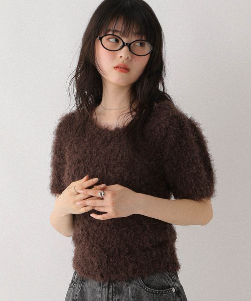 Heather シャギーニット(半袖) ブラウン FREE ウィメンズインナー ヘザー 573227 and ST アンドエスティ(旧ドットエスティ) Heather シャギーニット(半袖) ブラウン FREE ウィメンズインナー ヘザー 573227 and ST アンドエスティ(旧ドットエスティ)