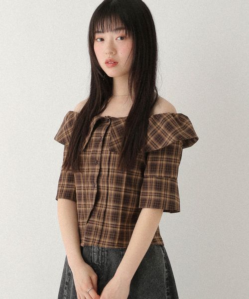 Heather アソートオフショルシャツ(半袖) ブラウン FREE ウィメンズインナー ヘザー 575216 and ST アンドエスティ(旧ドットエスティ) Heather アソートオフショルシャツ(半袖) ブラウン FREE ウィメンズインナー ヘザー 575216 and ST アンドエスティ(旧ドットエスティ)