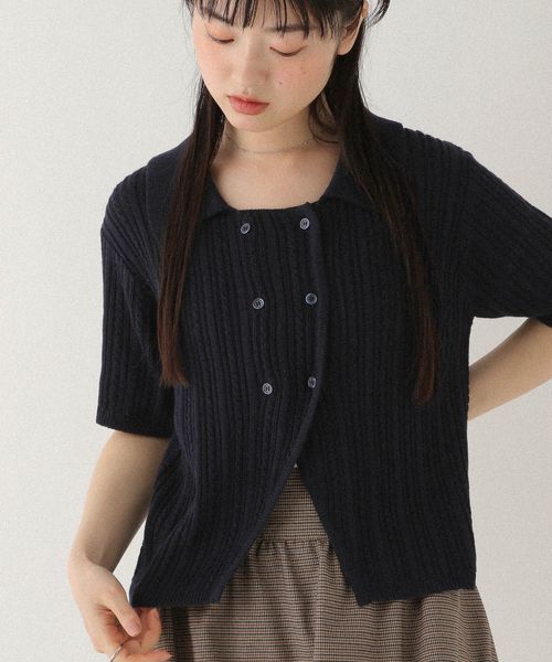 Heather フロントボタン半袖ニット ネイビー FREE ウィメンズインナー ヘザー 576436 and ST アンドエスティ(旧ドットエスティ) Heather フロントボタン半袖ニット ネイビー FREE ウィメンズインナー ヘザー 576436 and ST アンドエスティ(旧ドットエスティ)