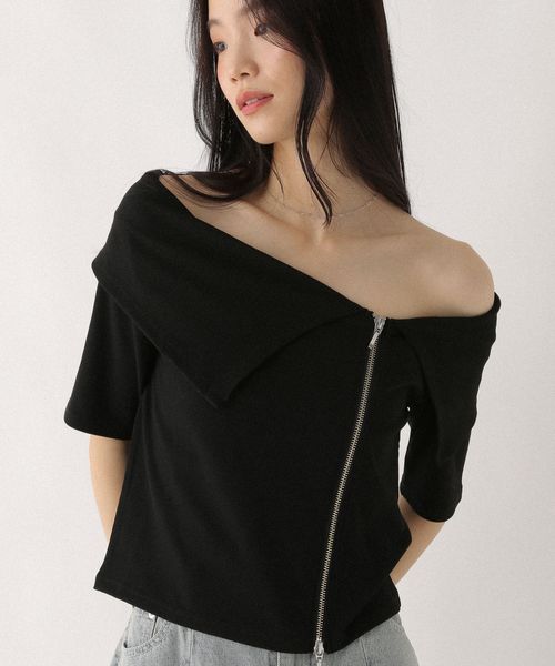 Heather オフショルZIPカットTEE ブラック FREE ウィメンズインナー ヘザー 579429 and ST アンドエスティ(旧ドットエスティ) Heather オフショルZIPカットTEE ブラック FREE ウィメンズインナー ヘザー 579429 and ST アンドエスティ(旧ドットエスティ)