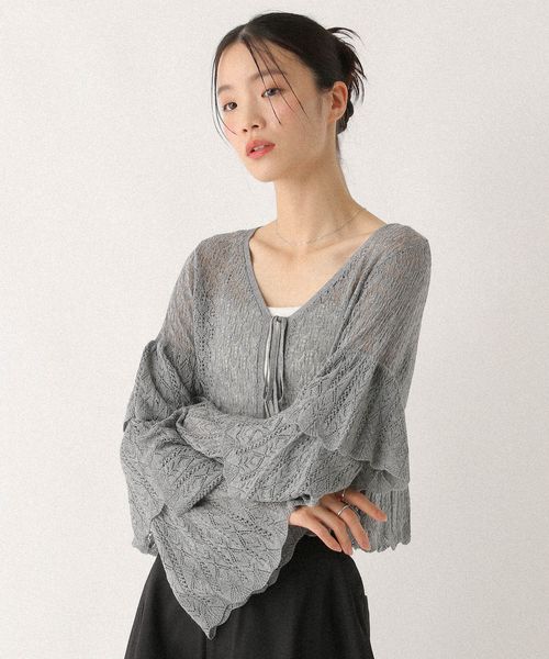 Heather 【WEB限定価格】透かし柄フリルカーディガン ライトグレー FREE ウィメンズインナー ヘザー 579546 and ST アンドエスティ（旧ドットエスティ）