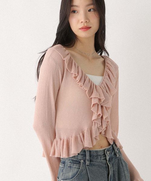 Heather シアーフリルカーディガン ピンク FREE ウィメンズインナー ヘザー 581507 and ST アンドエスティ(旧ドットエスティ) Heather シアーフリルカーディガン ピンク FREE ウィメンズインナー ヘザー 581507 and ST アンドエスティ(旧ドットエスティ)