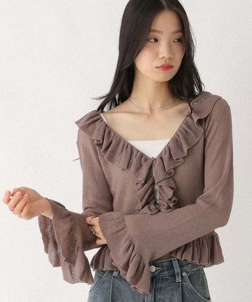 Heather シアーフリルカーディガン ベージュ FREE ウィメンズインナー ヘザー 581507 and ST アンドエスティ(旧ドットエスティ) Heather シアーフリルカーディガン ベージュ FREE ウィメンズインナー ヘザー 581507 and ST アンドエスティ(旧ドットエスティ)