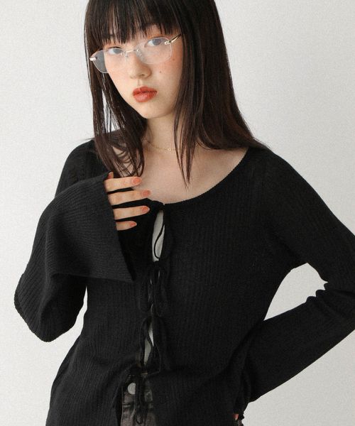 Heather 【WEB限定価格】シアーラメリボンニット ブラック FREE ウィメンズインナー ヘザー 590330 and ST アンドエスティ（旧ドットエスティ）