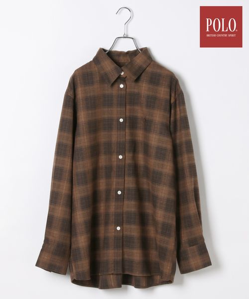 Heather 【11/5プライスダウン】【POLO BCS(ポロ・ビーシーエス)】オーバーチェックシャツ ブラウン FREE ウィメンズインナー ヘザー 595924 and ST アンドエスティ（旧ドットエスティ）