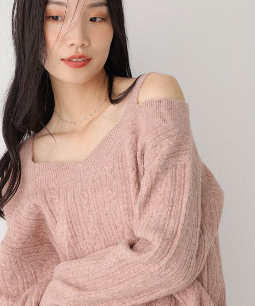 Heather 【11/5プライスダウン】ショルダーカットニット ピンク FREE ウィメンズインナー ヘザー 598405 and ST アンドエスティ（旧ドットエスティ）