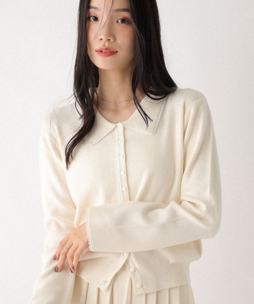 Heather レースポロニットカーディガン ナチュラル FREE ウィメンズインナー ヘザー 599204 and ST アンドエスティ(旧ドットエスティ) Heather レースポロニットカーディガン ナチュラル FREE ウィメンズインナー ヘザー 599204 and ST アンドエスティ(旧ドットエスティ)