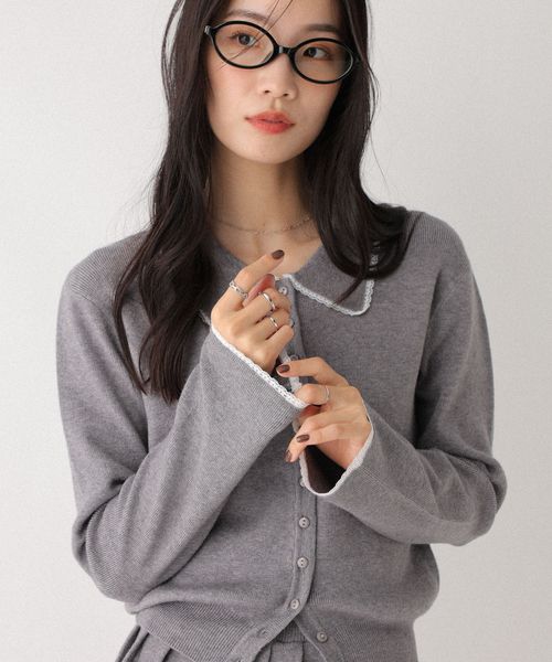 Heather レースポロニットカーディガン ライトグレー FREE ウィメンズインナー ヘザー 599204 and ST アンドエスティ(旧ドットエスティ) Heather レースポロニットカーディガン ライトグレー FREE ウィメンズインナー ヘザー 599204 and ST アンドエスティ(旧ドットエスティ)