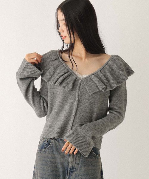 Heather フリルニットカーディガン ライトグレー FREE ウィメンズインナー ヘザー 603669 and ST アンドエスティ（旧ドットエスティ）